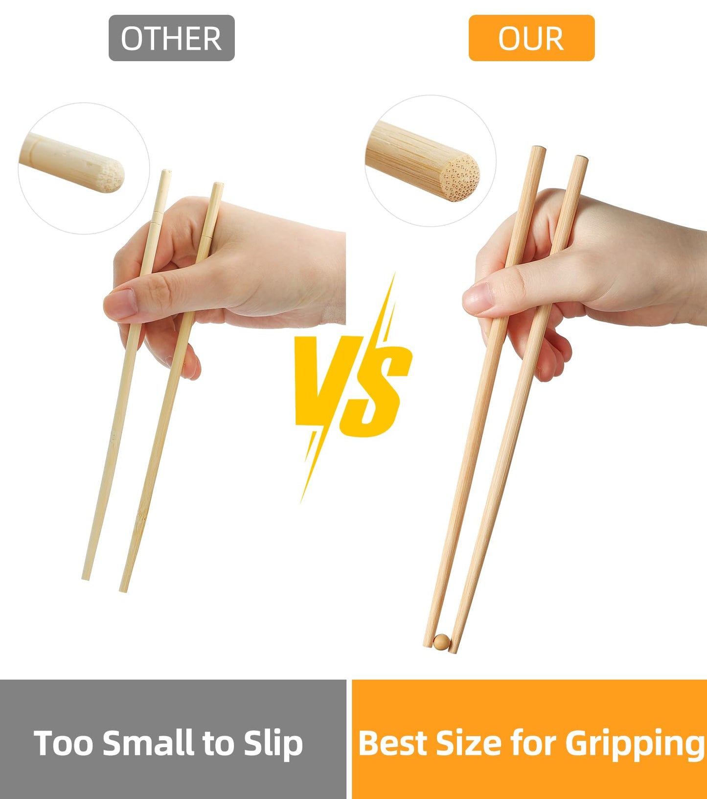 LOROTOCO 100Pairs Bamboo Chopsticks Disposable | Individually Wrapped | Bulk | Separated | Round | Premium Quality-（9.45in)
