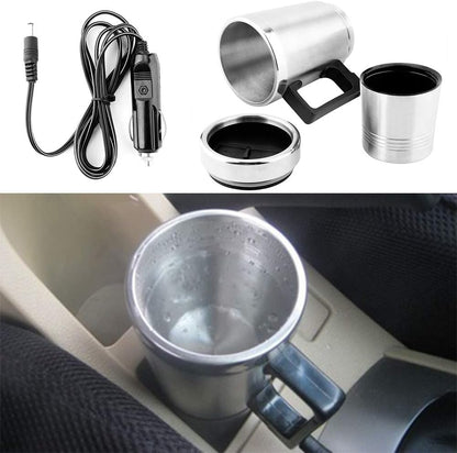 Duokon Car Hot Water Kettle, 350ML + 150ML Stainless Steel Electric Kettle for Coffee Tea Water Heating Cup 12V