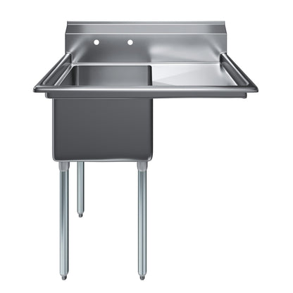 39 in. x 23.5 in. Stainless Steel One Compartment Sink with 18 in. x 18 in. Bowl and 18 in. Right Drainboard. NSF