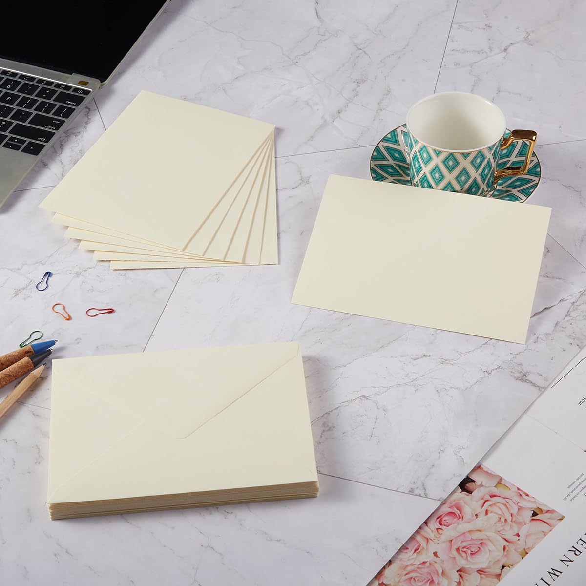 100 Pieces A7 Envelopes 5x7 Cream Color, 5.24 x 7.24 Inches