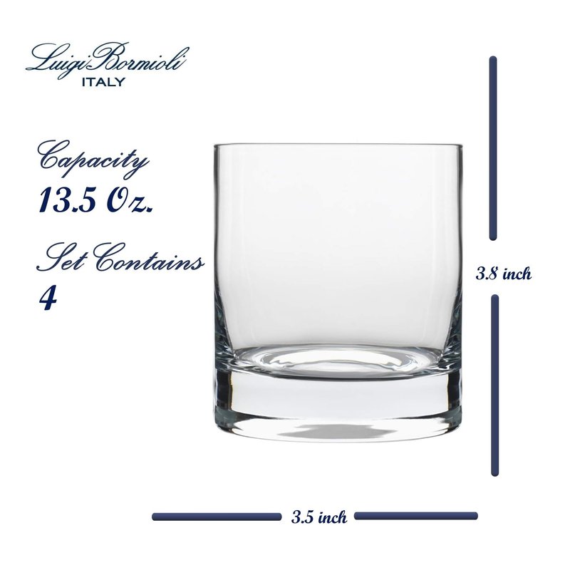 Luigi Bormioli Classico Double Old-Fashioned Glasses - Set of 4, 13.5 Oz. Multipurpose Tumblers for Whiskey, Cocktails - Made in Italy with SON.hyx Lead-Free Durable Crystal - Dishwasher Safe