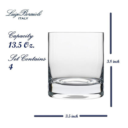 Luigi Bormioli Classico Double Old-Fashioned Glasses - Set of 4, 13.5 Oz. Multipurpose Tumblers for Whiskey, Cocktails - Made in Italy with SON.hyx Lead-Free Durable Crystal - Dishwasher Safe