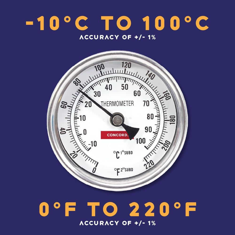 CONCORD 3" Stainless Steel Thermometer for Home Brewing - 4" Stem