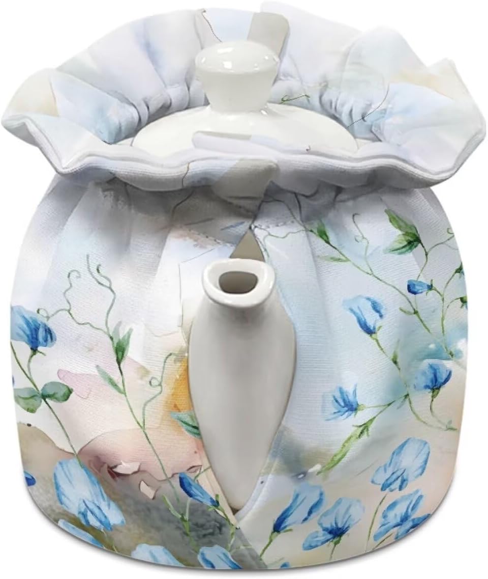 Cute Blue Floral Tea Pot Cozies with Insulation Pad, Shock and Drop Protection for Teapots, Kitchen Home Decorative