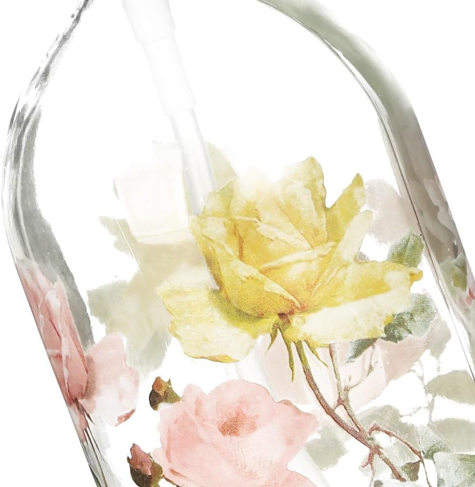 Glass Soap Pump Dispenser Floral and Butterfly, 17 Ounce by A Ting