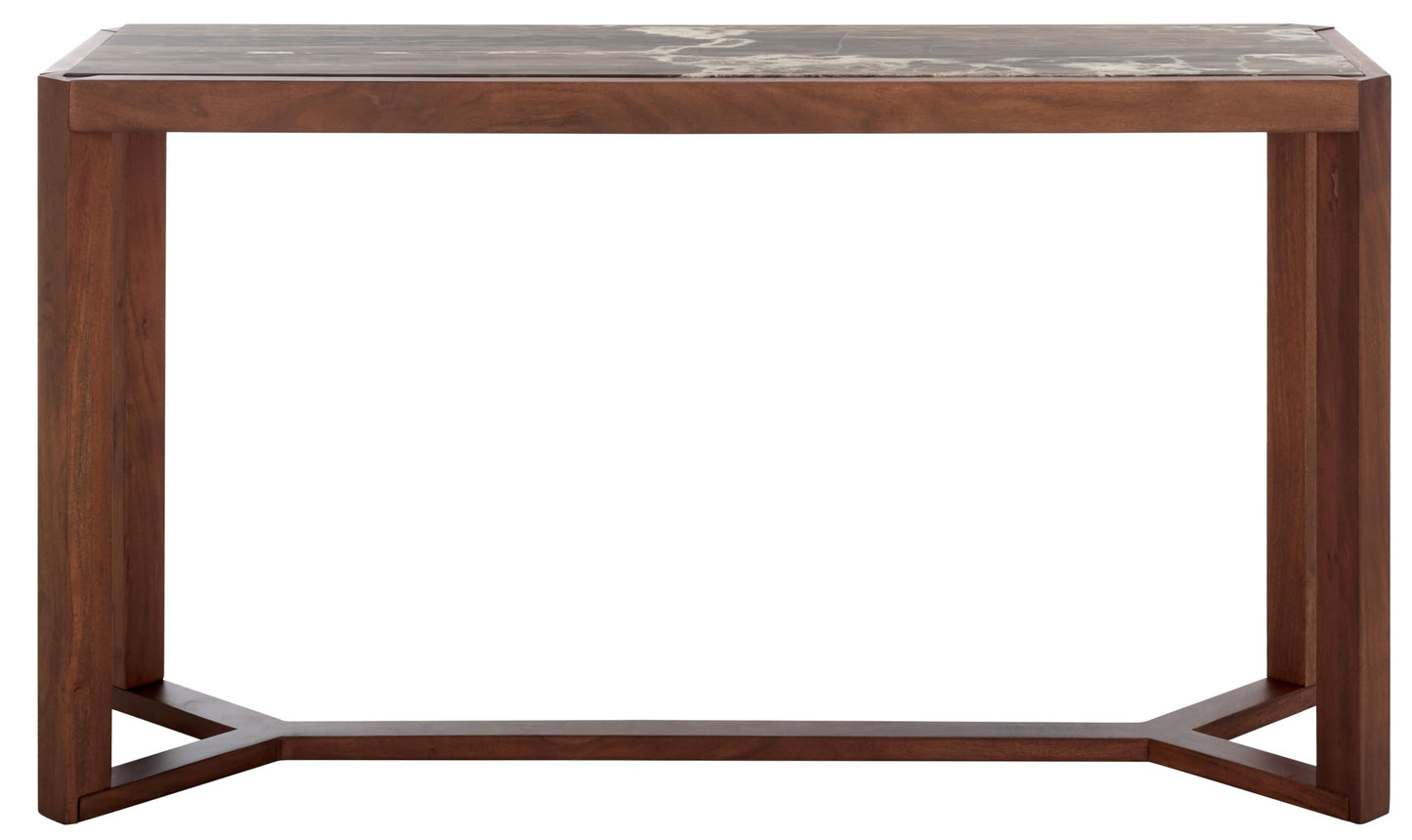 SAFAVIEH Couture Collection - Bernardi Walnut & Brown Marble Top Console Table with Solid Wood Base, Modern Accent Entryway Table (SFV9745B)