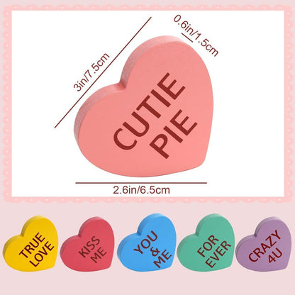 Valentines Day Decorations, 6 PCS Double-sided Wooden Valentine's Conversation Hearts for Tiered Tray Shelf Mantel Office Decor Freestanding Tabletop Wood Block Sweet Sayings for Home Decor Wedding