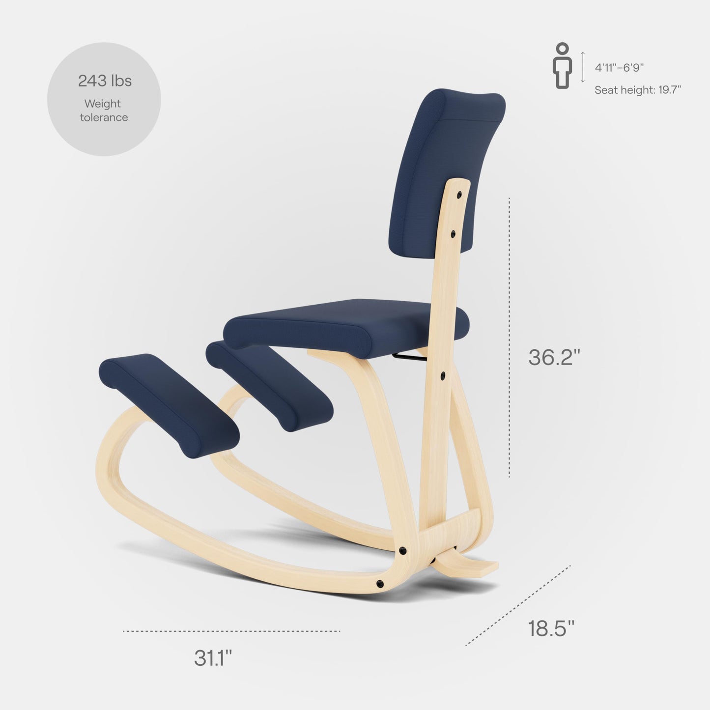 Varier Variable Plus Ergonomic Kneeling Chair with Backrest Natural/Blue| Active Sitting Posture Support Home Office Desk Chair | 10 Year Guarantee