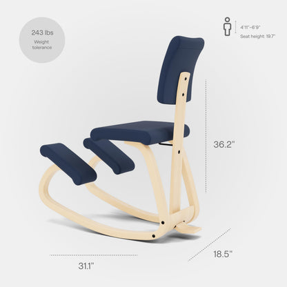 Varier Variable Plus Ergonomic Kneeling Chair with Backrest Natural/Blue| Active Sitting Posture Support Home Office Desk Chair | 10 Year Guarantee