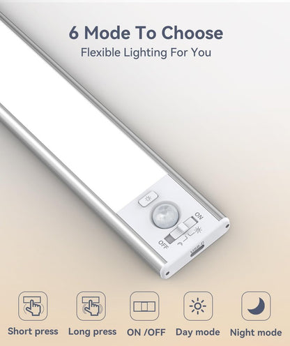 Under Cabinet Lighting, LED Motion Sensor Light Indoor, 2200mAh USB Rechargeable Closet Lights Battery Operated, Stick On Magnetic Wireless Dimmable Under Counter Lights for Kitchen(2 Pack)