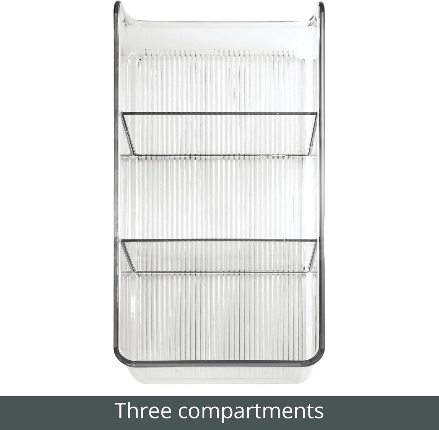mDesign 4 Pack Plastic Food Storage Bin Organizer with 3 Compartments for Kitchen, Pantry, Shelf, Drawer, Fridge,
