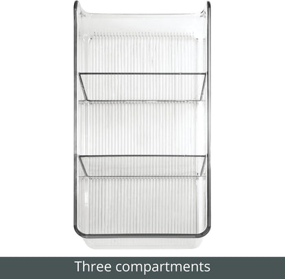 mDesign 4 Pack Plastic Food Storage Bin Organizer with 3 Compartments for Kitchen, Pantry, Shelf, Drawer, Fridge,