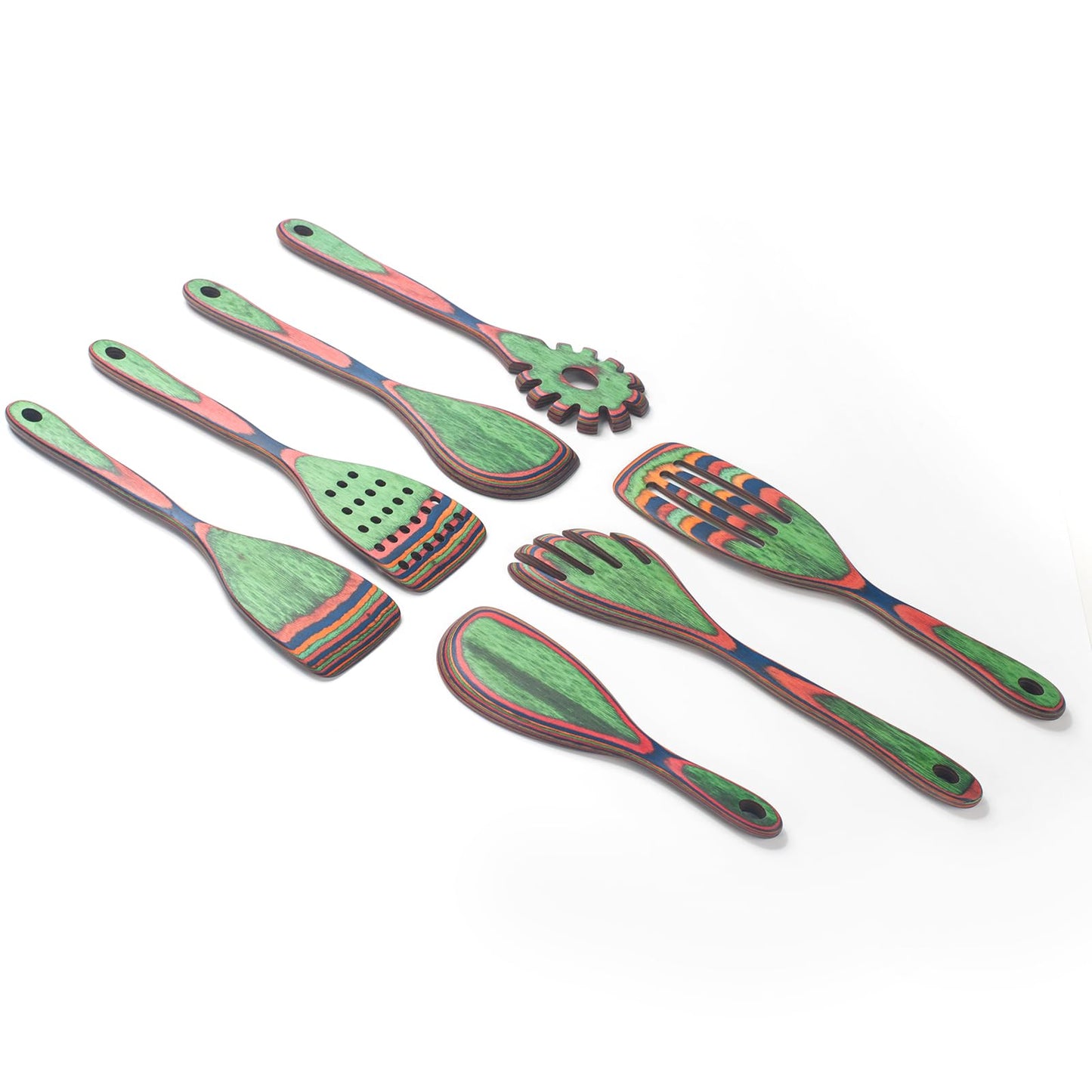 7 Pcs Wood Cooking Utensils Set, Wooden Kitchen Utensil Set for Cooking, Wooden Cooking Spoons & Spatulas, Safe for Non-Stick Cookware, Blue
