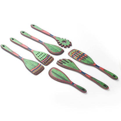 7 Pcs Wood Cooking Utensils Set, Wooden Kitchen Utensil Set for Cooking, Wooden Cooking Spoons & Spatulas, Safe for Non-Stick Cookware, Blue