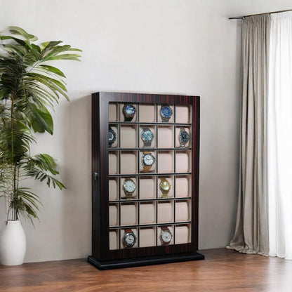TIMELYBUYS 30 Piece Ebony Wood Watch Display Wall Hanging Case and Storage Organizer Box and Stand Father's Day Gift