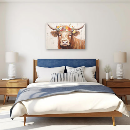 CXHOSTENT Highland Cow Canvas Wall Art - Rustic Animal Painting for Kitchen Decor, 12.00" x 18.00"
