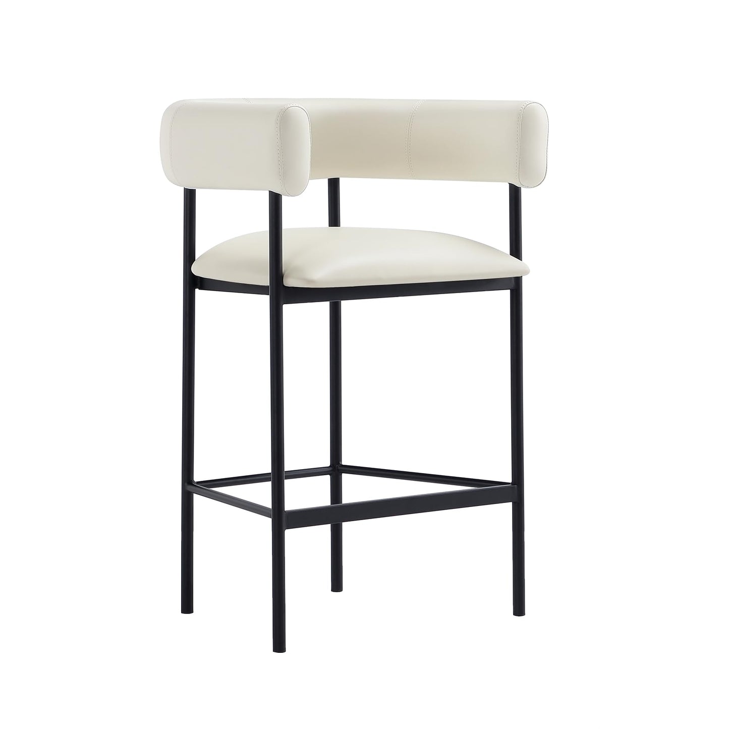 Manhattan Comfort Onda Counter Height Stools for Kitchen and Dining Room, Upholstered in Vegan Leather, Island Chairs with Metal Frame, Wraparound Design, Fully Assembled Furniture, Ivory