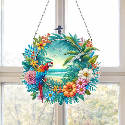 C'eitura DIY Acrylic Beach Flower Parrots Diamond Painting Kit, 5D Special Shape Drill Ocean Art for Home Decor, Unique Summer Gift，Relaxing DIY Craft Kit for Adults & Teens