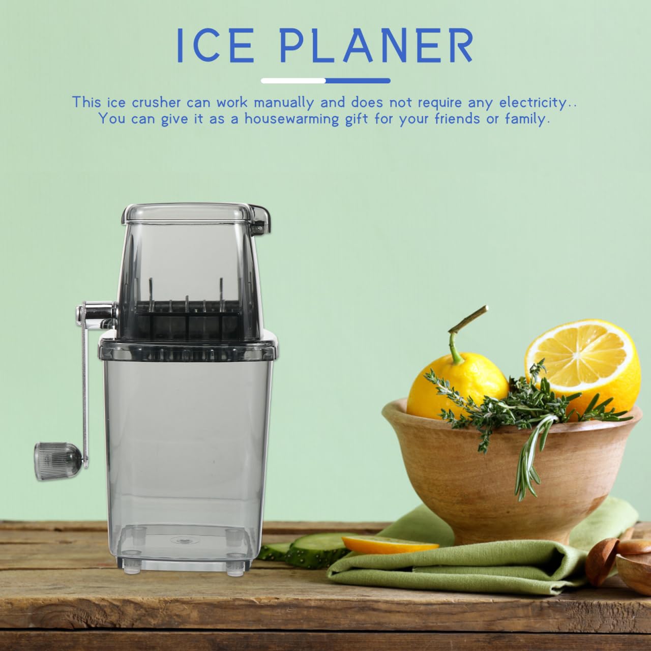 HOOTNEE Portable Hand Crank Ice Crusher Manual Ice Cube Chopper for Home Kitchen Bar Tool 9.44X6.10X4.52In Transparent Cover Design for Shaved Slush Drinks