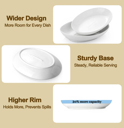 Gacoree Oval Serving Platters Set of 2 (14" & 12"), Large Deep Ceramic Serving Dishes for Entertaining, Turkey, Fish, Salad, Oven Safe White Porcelain Serving Plates