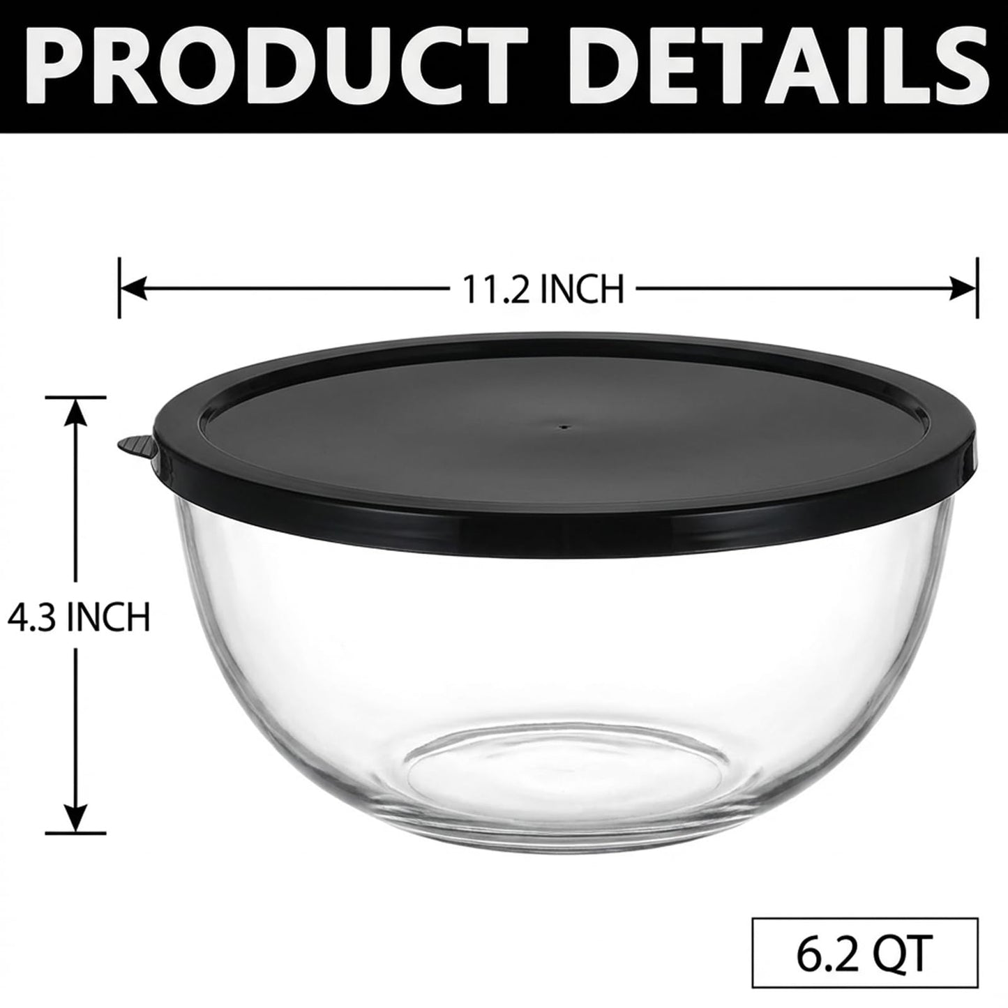 Zombcame Large Glass Mixing Bowl for Sourdough, 6.2QT with Lid – Big Capacity Clear Bowl for Sourdough, Baking, Salad Prep & Food Storage