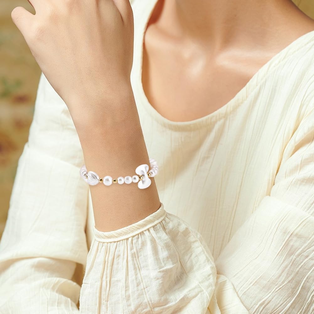 BEAMARKER 1443Pcs Assorted Pearl Beads Bracelet Making Kit Flower Bow Butterfly Star Heart Round Alphabet Gold Spacer Bead Acrylic Alloy Enamel Clay Charms Pendants for DIY Jewelry Bracelet Necklace