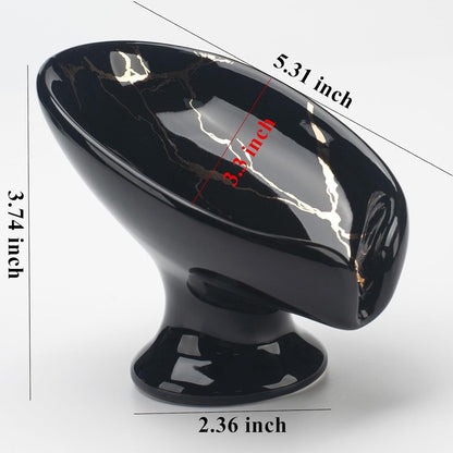 Ceramic Soap Dish, Leaf Shape, Self Draining, Black