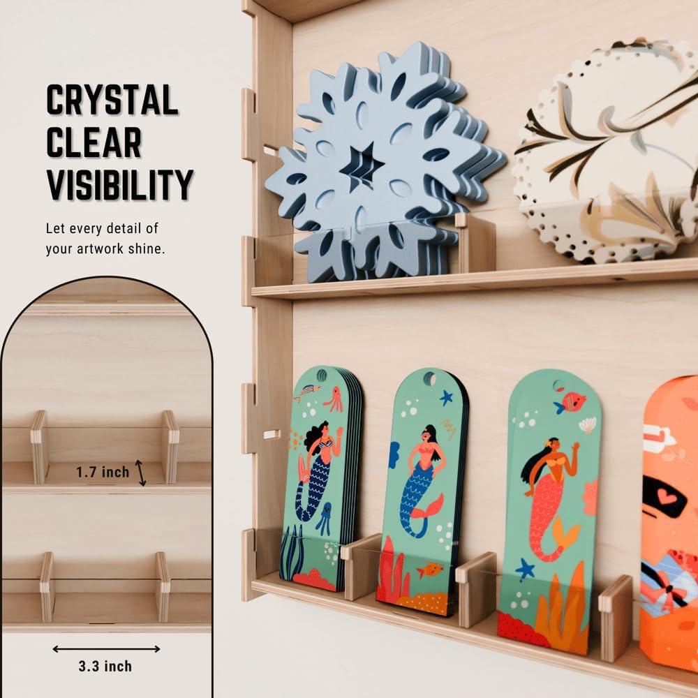 HOTCAN Sticker Display Stand for Vendors, Artists, and Shops | Clear Acrylic Sticker Organizer for Craft Fairs, Retail & Classroom Store | Durable Plywood Base and Easy DIY Wall Assembly (30 Pockets)