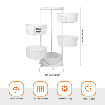 JELLYRATTBIT PP Plastic 5-Tier Rotating Storage Basket Rack, Multi-functional Organizer for Kitchen, Home