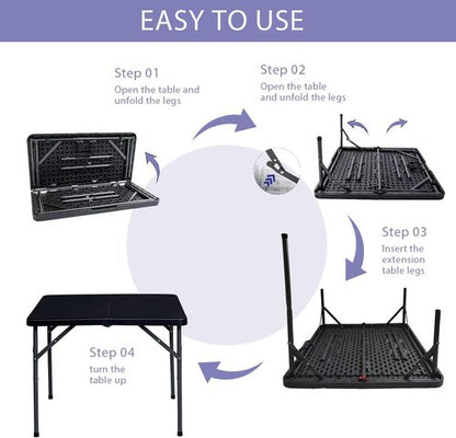 Lakhow 34" Square Folding Table - Durable Plastic Card Table with Collapsible Legs | Black for Indoor/Outdoor Events