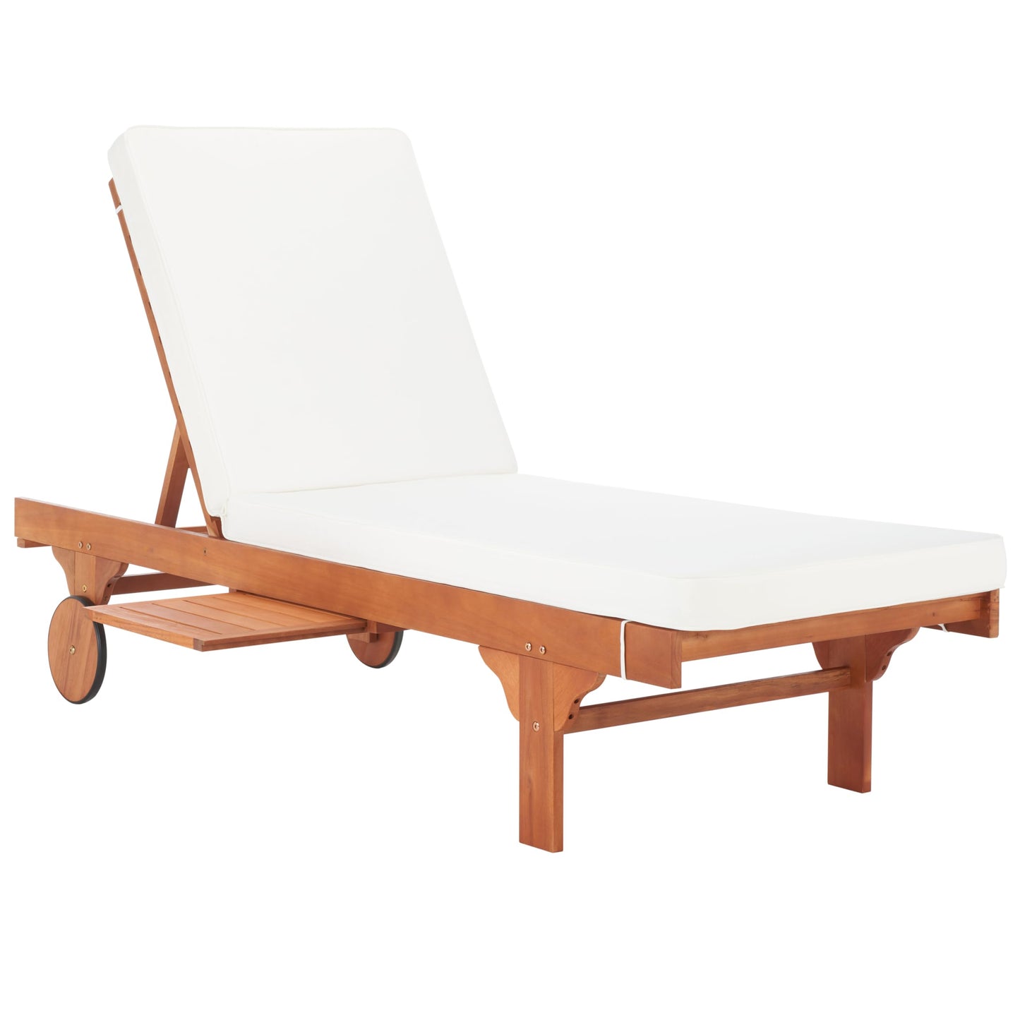 SAFAVIEH Outdoor Collection Newport Natural/ Beige Cushion Built-in Side Table Adjustable Chaise Lounge Chair