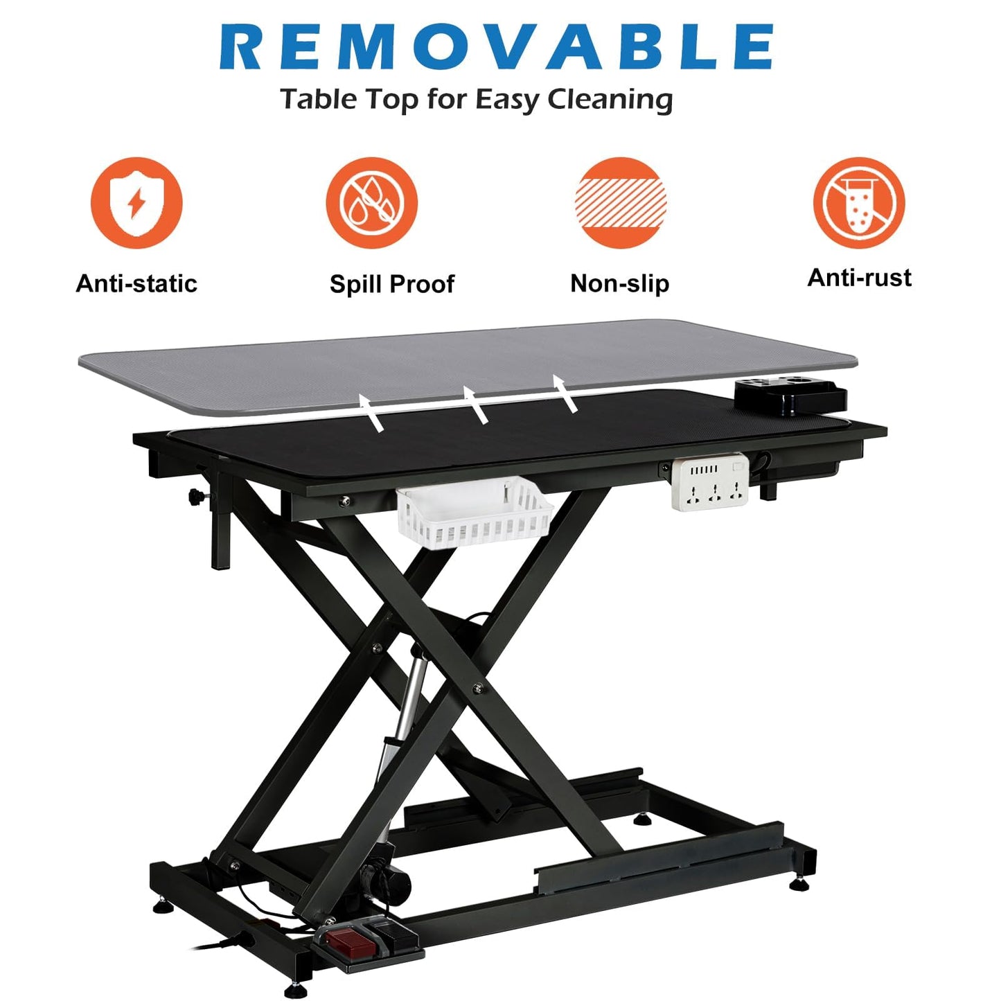 50 Inch Dog Grooming Table, Electric Hydraulic Pet Grooming Table, Dog Grooming Station with Aluminium Overhead Arm, Anti Slip Tabletop, 6 USB Ports, Height Adjustable, 300 LBS Capacity, Black