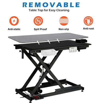 50 Inch Dog Grooming Table, Electric Hydraulic Pet Grooming Table, Dog Grooming Station with Aluminium Overhead Arm, Anti Slip Tabletop, 6 USB Ports, Height Adjustable, 300 LBS Capacity, Black