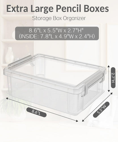Sooez 6 Pack Extra Large Pencil Box, Plastic Pencil Case Crayon Box, Clear Marker Organizer Plastic Containers with Lid, Stackable Storage Boxes for Art Craft,Pen,Back to School Teacher Supplies, Grey
