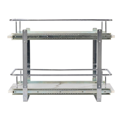 Household Essentials Glidez Chrome-Plated Steel and Faux Marble 2-Tier Pull-Out/Slide-Out Storage Organizer, 11.25" Wide, White and Chrome