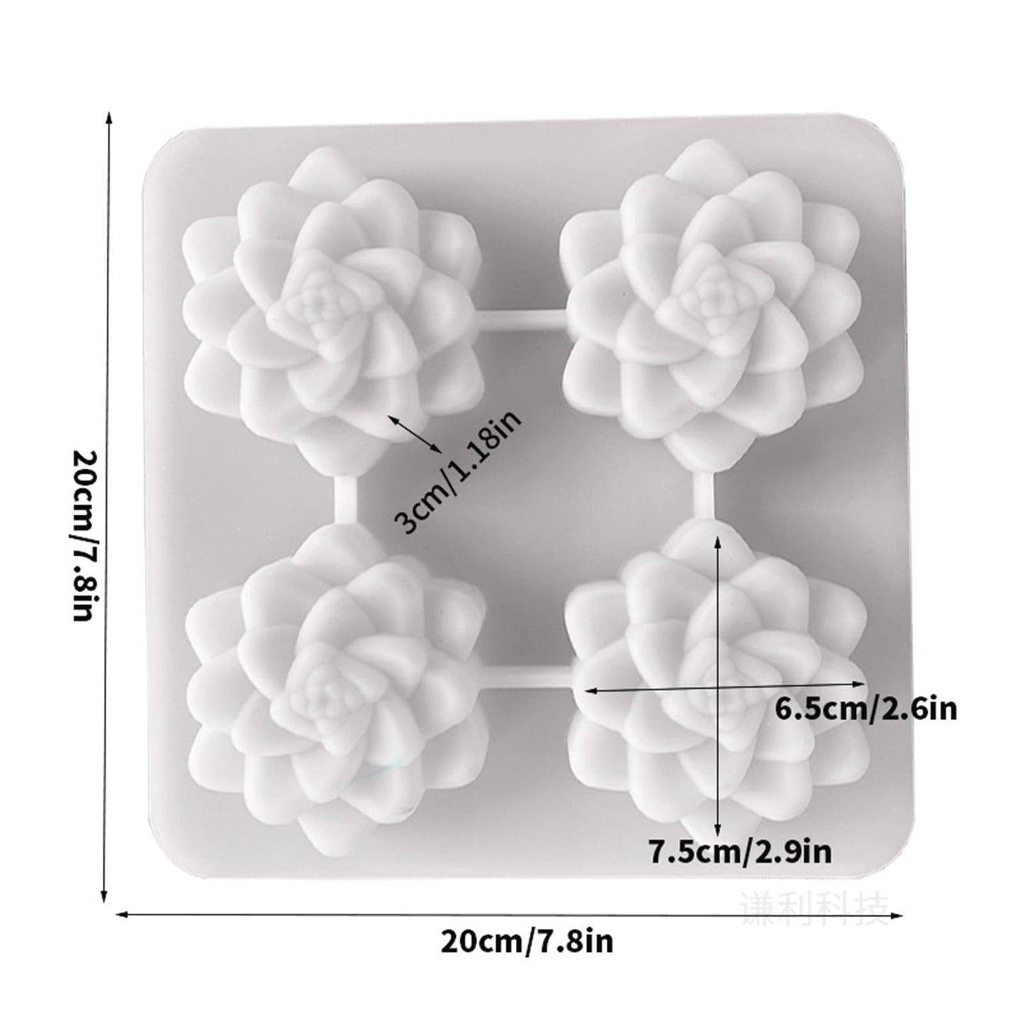 DD-life 2 Pcs 4 Cavity Succulent Plants Flower Silicone Molds,4 Cavities Flower Silicone Soap Molds for Handmade Soap Bath Bombs Candle Cake Decorating Candy Pudding Mousse Birthday Party Moulds