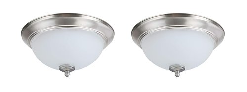 Aspen Creative 63017-12 LED Dimmable Flush Mount Ceiling Light Fixture, Transitional Design in Satin Nickel Finish, Frosted Glass Diffuser, 11" Diameter, 2 Pack