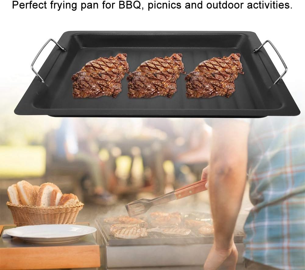 BBQ Frying Pan, Stainless Steel Non-Sticky Barbecue Pan, Frying Pot for Grilling, Picnics, Outdoor Activities