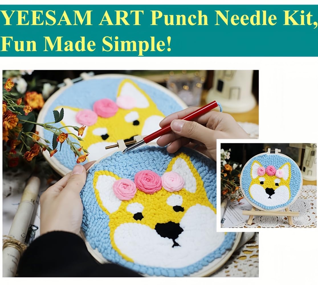 YEESAM Art Punch Needle Kit with The Starry Night Patterns, Full Set DIY Punch Needle Tufting Coaster Yarn Rug Embroidery Set with Hoop Tool, Easy Craft for Adults Beginners