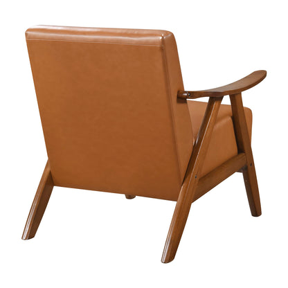 Lexicon Mid Century Modern Accent Chair with Solid Wood Frame in Walnut Finish, Faux Leather Living Room Lounge Arm Chair, Thick and Comfy Innerspring Seat Cushion, Brown