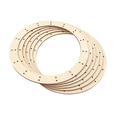 14 Inch 6 Pack Unfinished Wooden Wreath Rings Crafts Hanging Floral Hoop Garland Wood Wreath Frames for Home Decor (0.15 inch Thick,with 30 Holes)