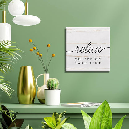 Country Lake Canvas Prints - Wall Art Decor with Relax Quote, Framed Artwork for Summer Rustic Home Decoration