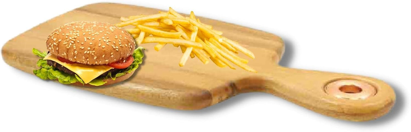 TableCraft Collection Smooth Bread Board - Acacia Wood with Brushed Nickel Eyelet, 26.5 x 18.5 x 1.5 cm