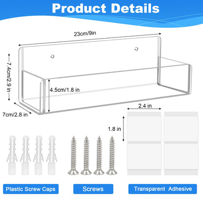 Douildhaiy Acrylic Spice Rack Wall Mount-9 Inch, Clear Spice Shelf Storage Holder, 4 Pack Hanging Seasoning Rack Organizer for Cabinet Door, Cupboard or Wall Kitchen (Adhesive or Screw)