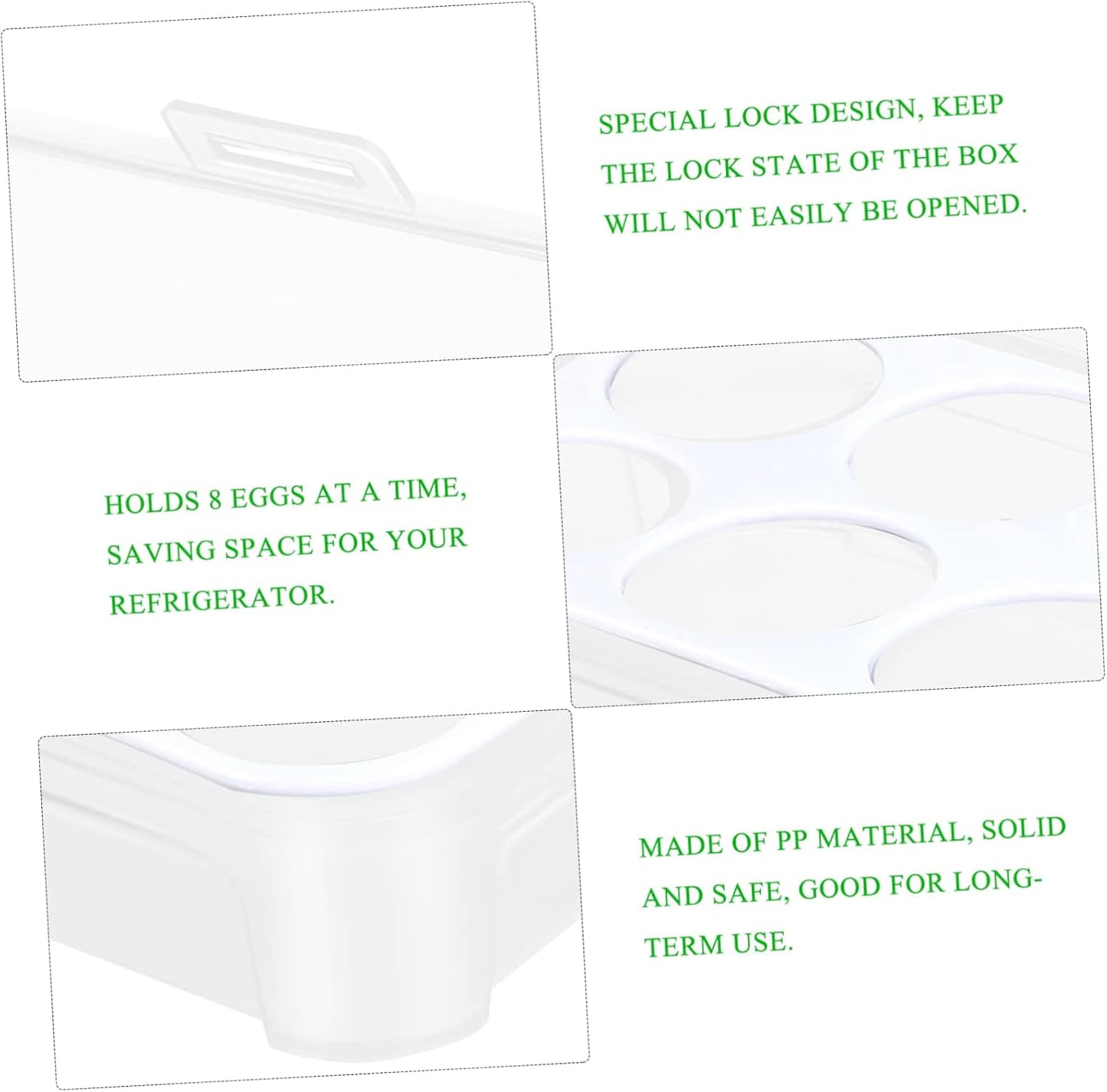 8 Box Fridge Egg Keeper Holder Mini Condiment Bottles, Egg Organizer for Refrigerator, Egg Carrier, White
