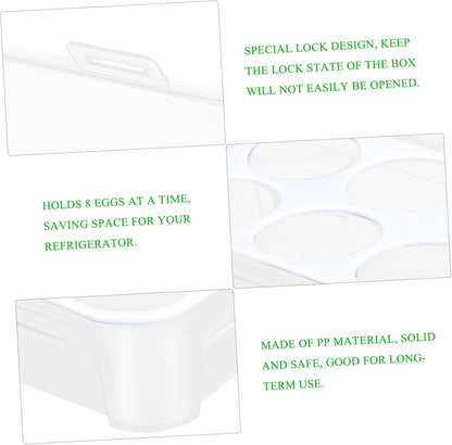 8 Box Fridge Egg Keeper Holder Mini Condiment Bottles, Egg Organizer for Refrigerator, Egg Carrier, White