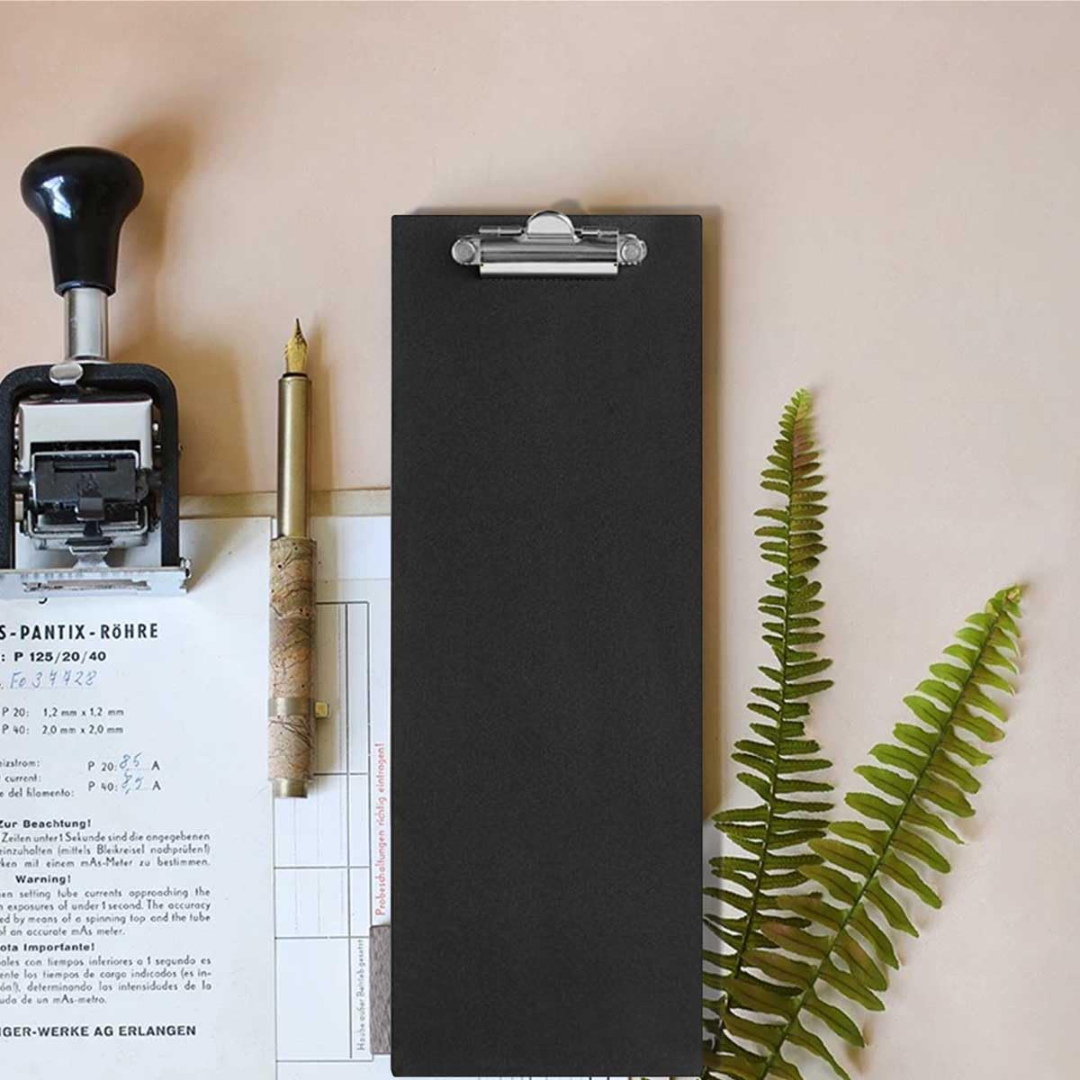 LZMS 4 Pack 4.5" x 12.5" Slim Black Wood Clipboard Set with Rust-Proof Silver Metal Clip | Versatile Narrow Memo Board, Receipt & Bill Holder for Multi-Scene Use