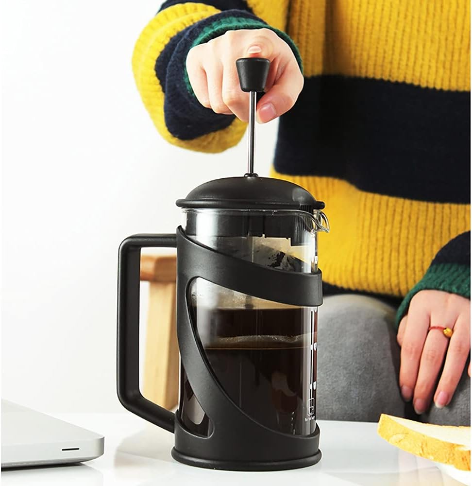 YUANBOO 20oz French Press Coffee Tea Maker, Thickened Borosilicate Glass with 3 Filter Screens, Stainless Steel