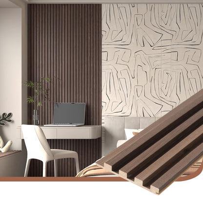 NovaGrid Board 4PCS Acoustic Wood Slat Wall Panels for Wall Decor and Ceiling 3D Fluted Sound Absorbing Panel Soundproof with Wood Finish 108"×6" (Cherry Dark)