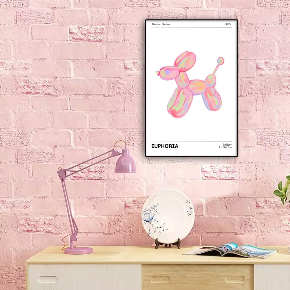 BNGFDV Retro Euphoria Canvas Wall Art, Minimalist Trendy Preppy Abstract Poster, Funky Pink Print for Girls Teen Room